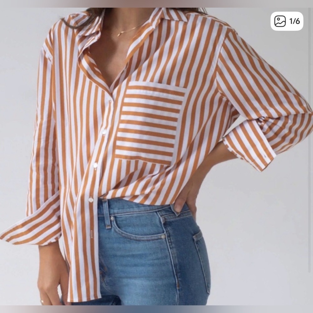 AYR - The Deep End  Button-Up Shirt in Orange and White